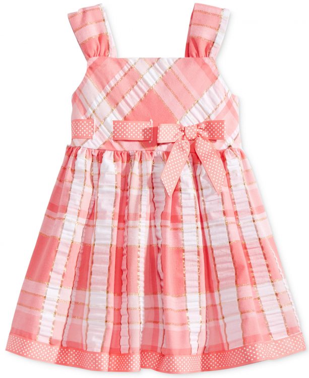 Bonnie Baby Metallic Plaid Seersucker Dress, Baby Girls